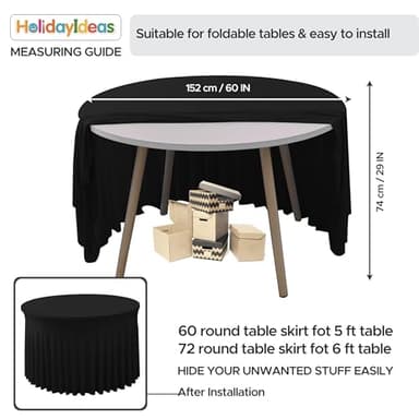 HolidayIdeas 60 Inch Black Spandex Round Table Skirts,Fitted Stretch Tablecloths for Round 5 ft Table, Wrinkle-Free Ruffle Design Tablecloths for Banquets,Trade Shows, Parties, Events, 6 Pcs - Image 5