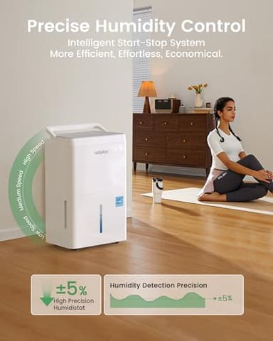 Waykar 80 Pint 2025 Energy Star Dehumidifier for Home, Basement, Large Rooms up to 5,000 Sq. Ft. - Auto Defrost, Ultra Quiet(40 dB), Auto Comfort Mode, with Drain Hose & Water Tank - Image 5