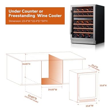Ca'Lefort Wine Fridge & Cooler - 24 Inch 46 Bottle Wine Cooler Refrigerator, 40-65°F Dual Zone Wine Refrigerator Glass Door, 3 LED Built-in or Freestanding Fridge for Home/Bar/Kitchen (5.65 cu.ft) - Image 2