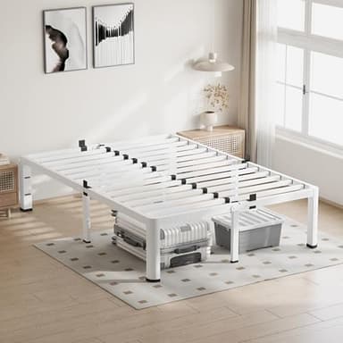 VIPSHOW 18 Inch King Size White Bed Frame, 3500Lbs Heavy Duty Metal Platform with Round Corner Legs Mattress Slide Stopper, Steel Slat Support No Box Spring Needed, Noise Free, Non-Slip, Easy Assembly - Image 2