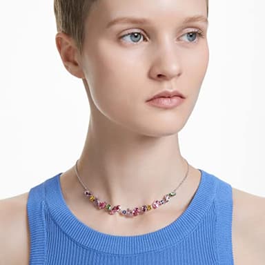 Swarovski Gema Flower Necklace, Earrings, and Bracelet Jewelry Collection with Pink Crystals on a Rhodium Finished Setting - Image 5