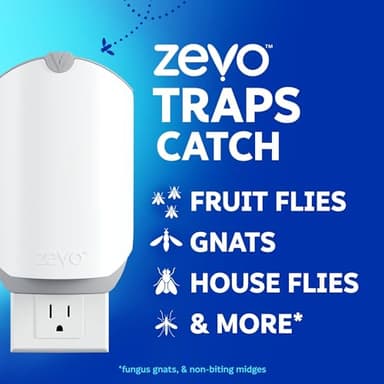 Zevo 2 Flying Insect Traps & 4 Refill Cartridges - Plug in Fly Trap & Indoor Bug Catcher for Gnats, House & Fruit Flies - Blue & UV Light Technology, Mess-Free Alternative to Bug Zapper - Image 2
