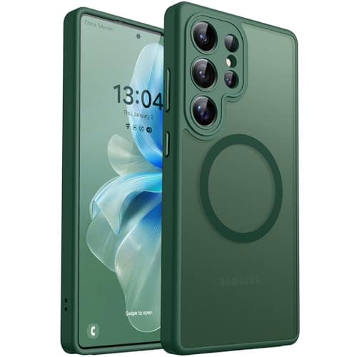 CANSHN Designed for Samsung Galaxy S25 Ultra Case (2025) [Full Camera Protection] [Compatible with Magsafe] Translucent Matte Back Protective Phone Cover, Deep Green - Image 1