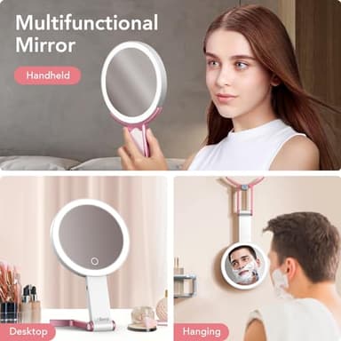 LitBear Travel Makeup Mirror with Lights, Rechargeable Double-Sided 10X/1X Magnifying Mirror, Portable Lighted Beauty Mirror, 3 Color Lighting, Dimmable Touch Screen, Tabletop Handhold Hanging (White) - Image 6