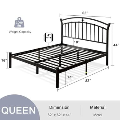 Einhomn Queen Bed Frame, Black Metal Bed Frame with 12" Under-Bed Storage, Heavy Duty Steel Slat Support, No Box Spring Needed, Noise-Free, Easy Assembly - Image 2