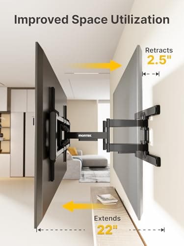 monTEK Full Motion TV Wall Mount for 43–95 Inch TVs, Pre-Assembled TV Mount with Tool-Free Tilt, Swivel, Extension, Max VESA 800 x 400mm and 132 lbs, 16″/18″ Wood Studs - Image 6