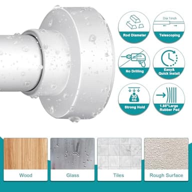YNL Shower Curtain Rod 34-96 Inches, Non-Slip, Never Rust, No Drill Spring Tension Curtain Rod for Bathroom Window Stainless Steel, White - Image 6