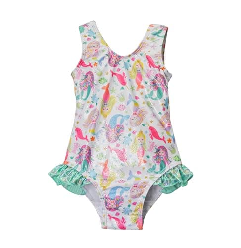 Flap Happy Girls' UPF 50+ Delaney Hip Ruffle Swimsuit, Mermaid Bliss