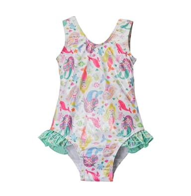 Flap Happy Girls' UPF 50+ Delaney Hip Ruffle Swimsuit, Mermaid Bliss