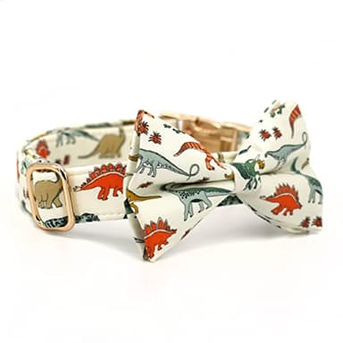 Cream Dino Dog Collar Bow, Dog Bowtie, Bowtie Dog Collar,Boy Dog Bow Collar - Image 4