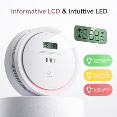 Wi-Fi Smoke Detector Carbon Monoxide Detector Combo with App Notifications, Smart Smoke and Carbon Monoxide Detector with LCD Display & Replaceable Battery, Compatible with Tuya Smart - Image 6