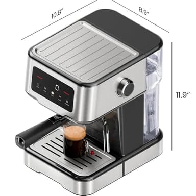 Chefman CraftBrew Espresso Machine, 15-Bar Pump Digital Espresso Maker w/Steam Wand for Latte & Cappuccino, Compact Espresso Coffee Machine w/ 1.5L Removable Water Reservoir - Stainless Steel - Image 7