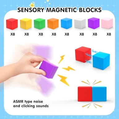 AuntyFey 64 Pcs Magnetic Blocks, Magnet Blocks, Magnetic Cubes Blocks for Kids, Learning Educational Stem Blocks for Kids Ages 4-8 - Image 7