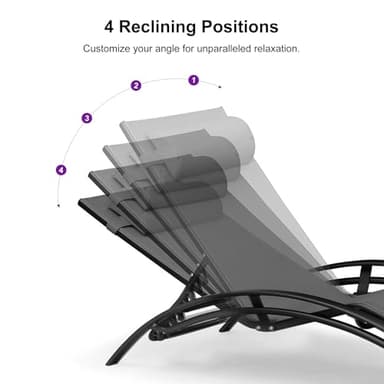 PURPLE LEAF Patio Chaise Lounge Set of 3 Outdoor Lounge Chair Beach Pool Sunbathing Lawn Lounger Recliner Chiar Outside Tanning Chairs with Arm for All Weather, Side Table Included, Black - Image 8