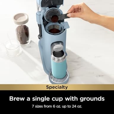 Ninja Pod & Grounds Specialty XL Single-Serve Coffee Maker, K-Cup Pod Compatible, Brews Grounds, Compact Design, Built-In Milk Frother, 68-oz. Reservoir, 6oz. Cup-24oz. Mug Sizes, Denim Blue, PB055ABL - Image 3