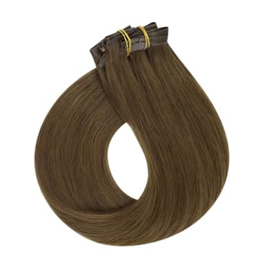 Full Shine Human Hair Clip in Extensions Brown 22 Inch Seamless Clip in Hair Extensions Human Hair Remy Medium Brown for Long Hair Thick Ends 8 PCS 120 Grams - Image 9