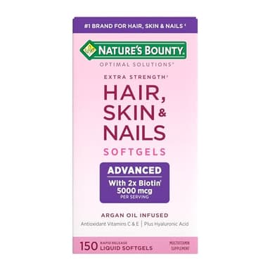Nature's Bounty Advanced Hair, Skin & Nails, Argan-Infused Vitamin Supplement with Biotin and Hyaluronic Acid, 150 Rapid Release Softgels, 50 Total Servings - Image 1