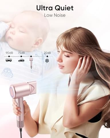 Hair Dryer, High-Speed Ionic Low Noise Blow Dryer with Brushless Motor for Fast Drying, Thermo-Control Quiet Compact Hair Blow Dryer with Magnetic Diffuser for Curly Hair for Home Travel Salon - Image 4