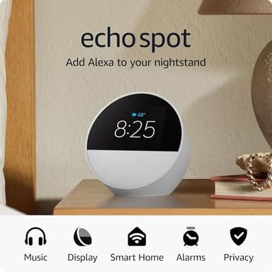 Like-New Amazon Echo Spot (newest model), Great for nightstands, offices and kitchens, Smart alarm clock with Alexa, Glacier White - Image 7