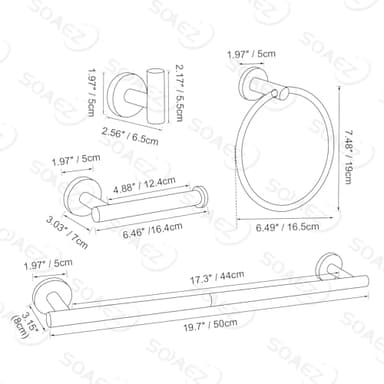 Brushed Gold Bathroom Hardware Accessories Set 4 Pieces Towel Bar Set Modern Round Towel Ring 19.68 in Towel Bar Towel Hook and Toilet Paper Holder Stainless Steel Wall Mounted - Image 2