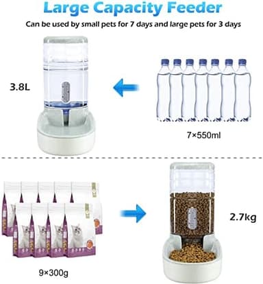 Automatic Dog Cat Feeder and Water Dispenser Gravity Food Feeder and Waterer Set with Pet Food Bowl for Small Medium Dog Puppy Kitten, Large Capacity 1 Gallon x 2(Grey - Image 4