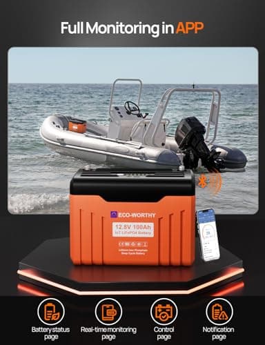 ECO-WORTHY 12V 100AH LiFePO4 Lithium Battery with SOC Display, Upgrade 2.0 with built-in Bluetooth, 100A BMS with Low-Temp Protection, Suitable for RV, Camping, Solar Off-Grid trolling motor - Image 3