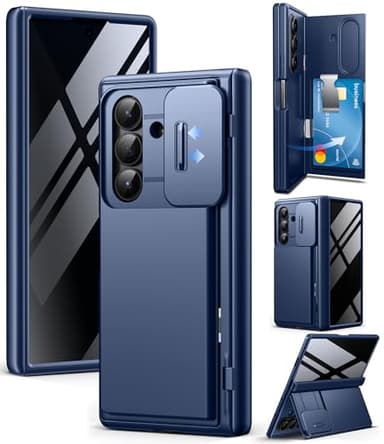 TONGATE Wallet for Z Fold 7 Case with Privacy Screen Protector, [4-Card Holder][Anti Spy] Built-in Large Stand & Slide Camera Cover Z7 Shockproof Phone Case for Samsung Galaxy Z Fold 7 2025 8", Blue - Image 1