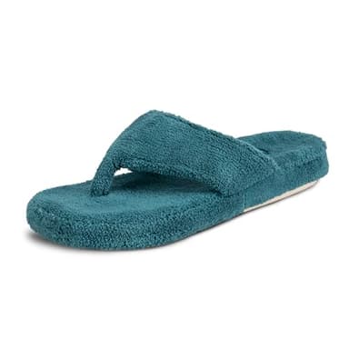 Acorn Women's Spa Thong Slippers with Cloud Contour Comfort - Arch Support and Plush Fluffy Terry Lining, Perfect for Beach, Camping, Poolside, or Bathroom Wear, Peacock, 8 - 9 - Image 1