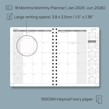 POPRUN Monthly Planner 2025-2026 Medium Size (6.5'' x 8.5'') 18 Months Calendar (Jan 2025 - Jun 2026) - 4 Pages per Month with Monthly Expense & Notes, Vegan Leather Cover - Burgundy Red - Image 2