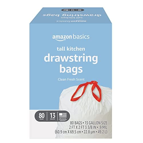 Amazon Basics Tall Kitchen Drawstring Trash Bags, Clean Fresh Scent, 13 Gallon, 80 Count (Previously Solimo) - Image 1