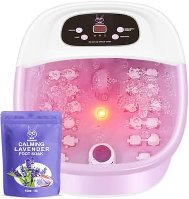 Foot Spa Bath Massager with Heat Bubbles and Vibration Massage and Jets, 16 OZ Calming Lavender Foot Soak Epsom Salt, Foot Soaker with Red Light, 22 Massage Rollers, Adjustable Temp - Pink - Image 2