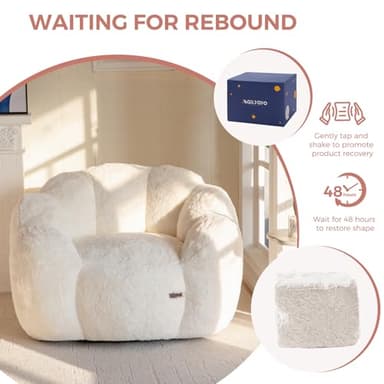 MAXYOYO Bean Bag Chair for Adults, Floral Shaped Bean Bag Sofa, Ultra Soft Faux Fur Floor Sofa, Large Reading Chair for Living Room Bedroom, Beige, Single - Image 8