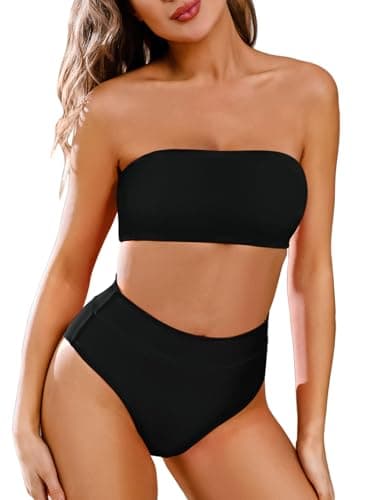Pink Queen Women's Removable Strap Pad High Waist Bikini Set Swimsuit Black S - Image 1