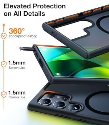 TORRAS Magnetic Shockproof for Samsung Galaxy S25 Ultra Case, Fit for MagSafe, 4X Military Grade Protection, Translucent Slim Case for Samsung S25 Ultra Case Anti-Fingerprint Anti-Scratch, Black - Image 5