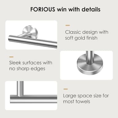 FORIOUS Towel Bar Wall Mounted, Stainless Steel Towel Racks for Bathroom, Includes Wall Mounting Hardware (Brushed Nickel, 20 Inch) - Image 5