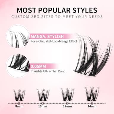 Flora Lash Clusters Kit 8-14mm Individual Lashes D Curl Spiky Cluster Lashes Kit Wispy Eyelash Clusters DIY Eyelash Extension kit with Lash Bond and Seal 0.05mm Ultra-Thin Black Lash Band DIY at Home - Image 3
