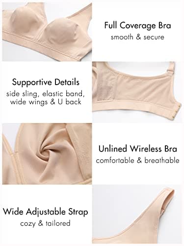 AISILIN Women's Plus Size Wireless Bra Support Comfort Full Coverage Unlined No Underwire Smooth Beige 46F - Image 4