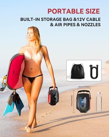 ZFOX 50PSI Paddle Board Pump, Portable Electric SUP Pump with Auto-Shutoff & Cooling Fan – Smart Inflation for Paddle Board, 9 Nozzles, HD LCD Display, 12V DC (Red-V) - Image 7