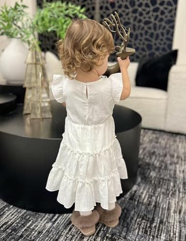 Arshiner Toddler Girls White Dress Ruffle Sleeveless Tiered Swing Twirly Dresses Cute Summer Beach Sundress Size 5-6 - Image 9