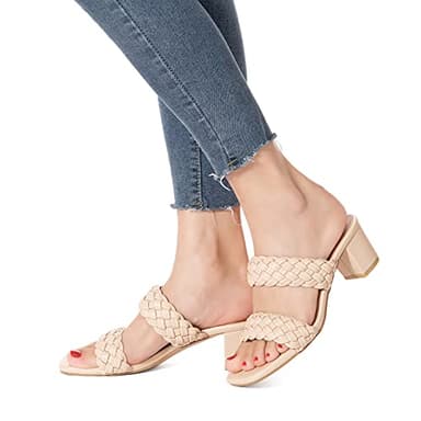 N.N.G Women Heels Sandals Cream Size 9 Dressy Low Heel Block Braided Chunky Summer Leather Comfort Square toes Casual - Image 5