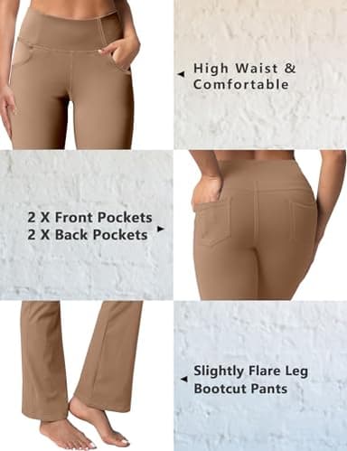 CHANLEED Women's Bootcut Yoga Pants, Flare Leggings with Pockets High Waist Causal Dress Pants Petite/Regular/Tall（Petite Solid Khaki-L） - Image 4