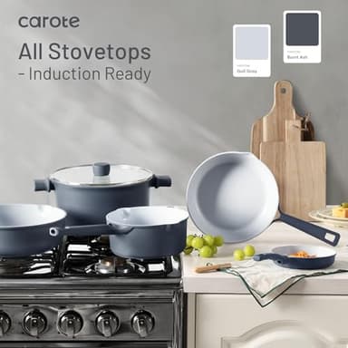 CAROTE Ceramic Cookware Set 12 Piece, Healthy & PFOA/PFAS Free, Nonstick Pots and Pans Set, Induction-Compatible, Navy Blue - Image 5