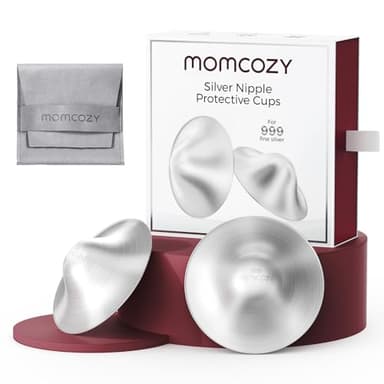Momcozy 999 Silver Nursing Cups, Hole-Free Design, 999 Silver Nipple Shields, Breastfeeding Essentials, Silver Nipple Shields for Breastfeeding Newborns, Metal Nipple Shields, Regular Size - Image 1