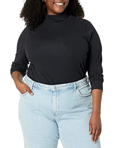 Amazon Essentials Women's Slim-Fit Layering Long Sleeve Knit Rib Turtleneck Top (Available in Plus Size), Pack of 2, Black, XX-Large - Image 6