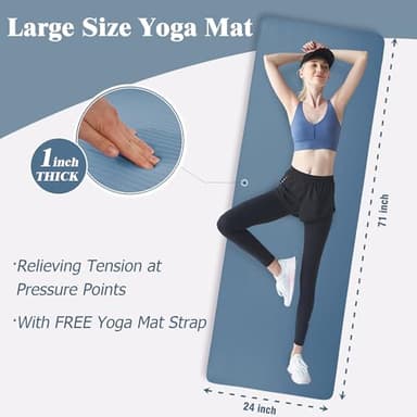 Yoga Mat 1-Inch Extra Thick High-Density Exercise Mat with Non-Slip Surface & Carry Strap for Men & Women Tear-Resistant Pilates Workout Mat for Home Gym, Floor Fitness, Navy Blue - Image 2
