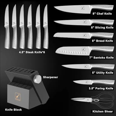 imarku Knife Set,14-Piece Knife Sets for kitchen with block,Premium One-Piece Kitchen Knife Set with Sharpener,High Carbon Stainless Steel Knives Set for Kitchen,Dishwasher Safe,Black - Image 2