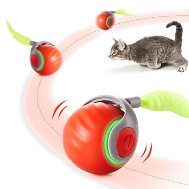Potaroma Moving Ball Cat Toys with Feather Tail, Rechargeable 2025 New Interactive Toy for Indoor Cats Exercise, Smart Interactive Kitten Rolling Ball, Orange - Image 1
