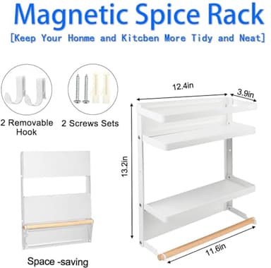 Dr.BeTree Magnetic Spice Rack for Refrigerator White Magnetic Paper Towel Holder for fridge Magnetic Shelf Magnetic Shelves Fridge Magnet Organizer Spice Rack Kitchen Organization Kitchen Storage - Image 2