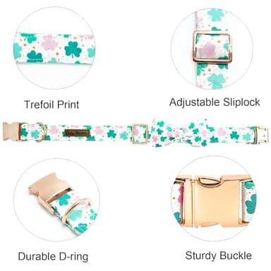 Bobo Rainbow St Patrick's Dog Collar with Bowtie-Trefoil Dog Collar Adjustable Cute Pet Collar Cotton Clovers Dog Collar Dog Collar Holiday Puppy Collar Metal Buckle Collar Gift for Small Dogs - Image 2