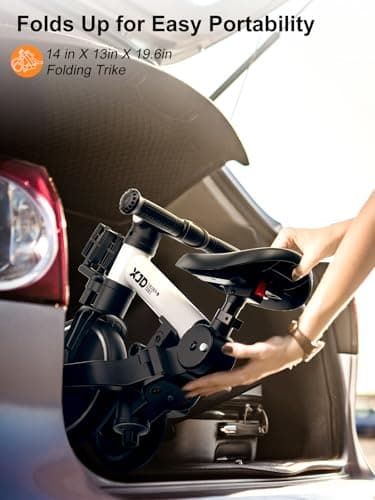 XJD Toddler Bike, 6 in 1 Folding Toddler Tricycle for 1-4 Year Old with Parental Control Handle, Balance Bike with Removable Pedal, Backrest, Adjustable Seat and Handle, First Birthday Gifts (White) - Image 7